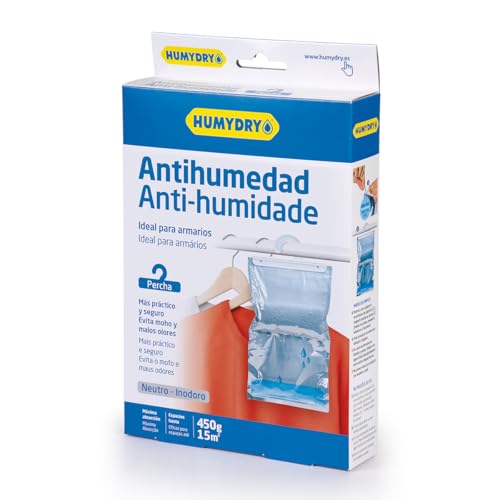 Bolsas Antihumedad - Colgadores para la Humedad Formato Percha - Ideal para Absorber la Humedad de Armarios, Baños y Habitaciones - Bolsitas de 450 g - Humydry