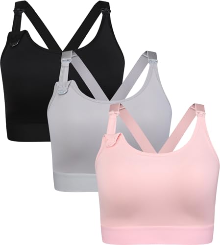 Image of Suekaphin Supportive Nursing Bra Breastfeeding for Pregnant Women,Cross Back Maternity Bra Wire-Free Fixed Cups Wide Straps
