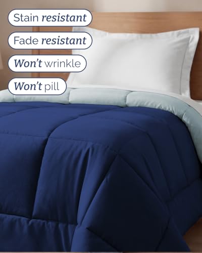 Image of Twin Size, Navy Blue /SkyBlue Alternative Down Comforter - Warm, Lightweight & Breathable Hotel Quality Bedding Set for Men, Women, Kids & Teens - All Season Cooling Microfiber Duvet Insert Comforter