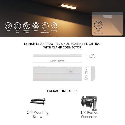 Image of ZAGO 12 Inch LED Hardwired Under Cabinet Lighting with Clamp Connector, 5CCT Switchable, Undercounter Led Lights for Kitchen, 120V, 6W, 430-510LM, ETL & Damp Rated, White, 4 Packs