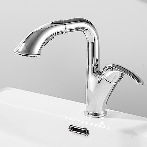 Robinet mitigeur de lavabo en laiton design haut de gamme avec douchette extractible monotrou chic