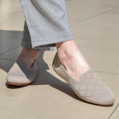 Image of poemlady Women's Ballet Flat Shoes Dress Shoes Knit Round Toe Slip On Ballerina Walking Flats Shoes for Woman Low Wedge Casual