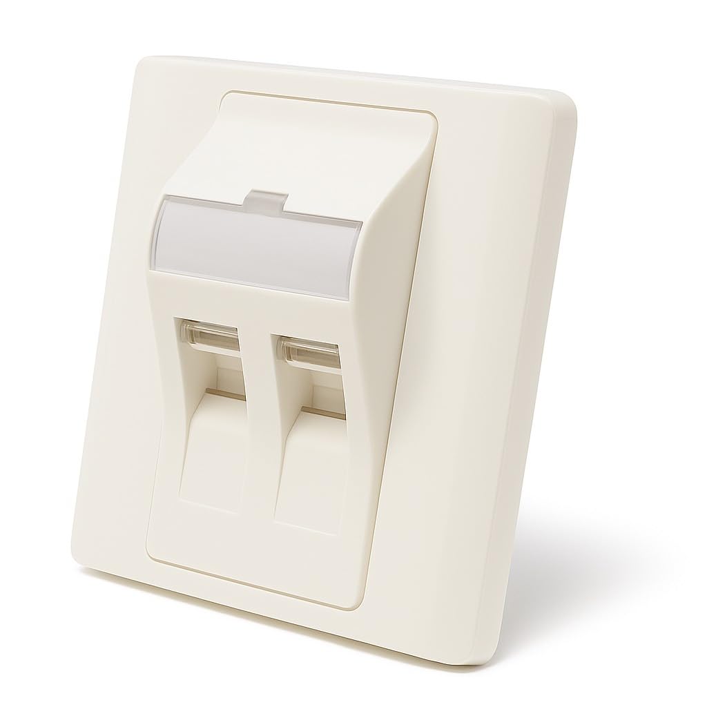 1-Gang Angled Faceplate for 2 Keystone Modules – White Dual-Port Wall Plate – Empty Outlet Cover for Ethernet, Network, Audio & AV Installations