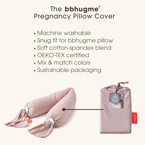 Image of bbhugme Pregnancy Pillow Cover, Dusty Pink - Replacement Cover for bbhugme Maternity Pillow - Soft, Breathable, Cooling Cotton Jersey Fabric - Machine Washable