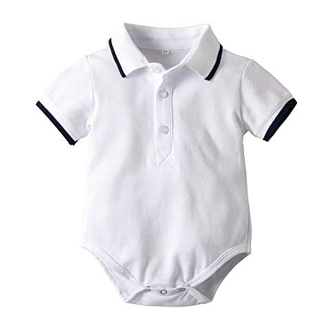 Zerototens Toddler Infant Baby Boys Romper Gentleman T-Shirt Short Sleeve Lapel Button Polo T-Shirt Tops Boys Blouse Tops Summer Outfit Clothes 0-24 Months (12-18 Months, White) Cover