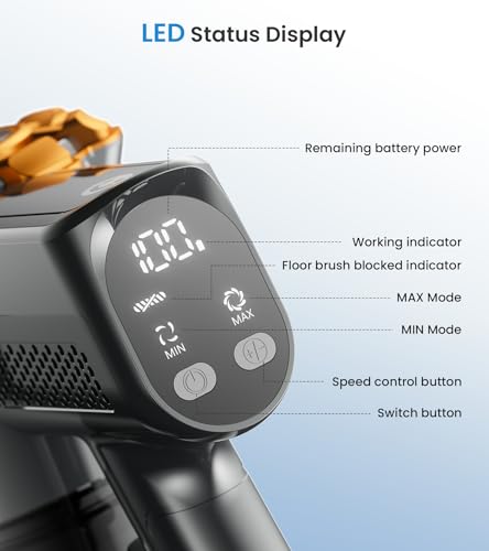Image of CHEBIO Cordless Vacuum Cleaner, 550W /45Kpa Vacuum Cleaners for Home with LED Display, Anti-Tangle Cordless Stick Vacuum with 65Min, Lightweight Wireless Vacuum for Hard Floors /Carpets /Pet Hair
