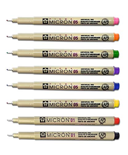 G.t. Luscombe Company, Inc. Pigma Micron 01 Fine & 05 Medium Point Inductive Bible Study Pen Kit | No Bleed Pigmented Ink | Black, Red, Orange, Blue, Green, Pink, Violet, Yellow (Set Of 8) | New Packaging | #TOP1