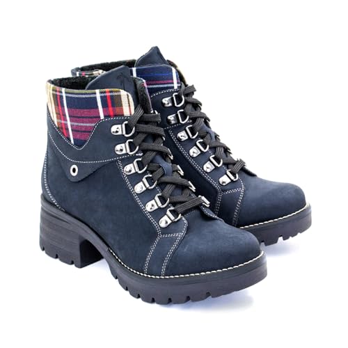 Dromedaris Women's Kodiak Tartan Boot, Navy, EU 38M4