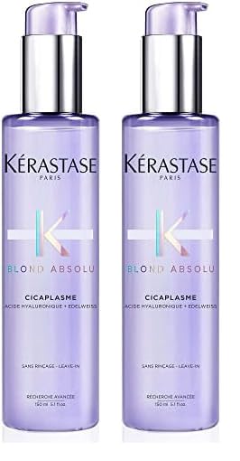 Kérastase Stärkender Hitzeschutz ohne Ausspülen für trockenes und blondiertes Haar, Mit Hyaluronsäure, Cicaplasme Serum, Blond Absolu, 150 ml (Packung mit 2)
