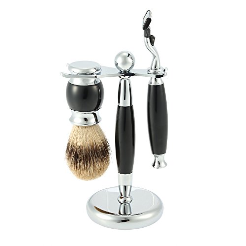 Anself 3 in1 Men's Shaving Set Badger Shaving Brush + Razor + Razor Stand, Resin Handle Aluminium Alloy Razor