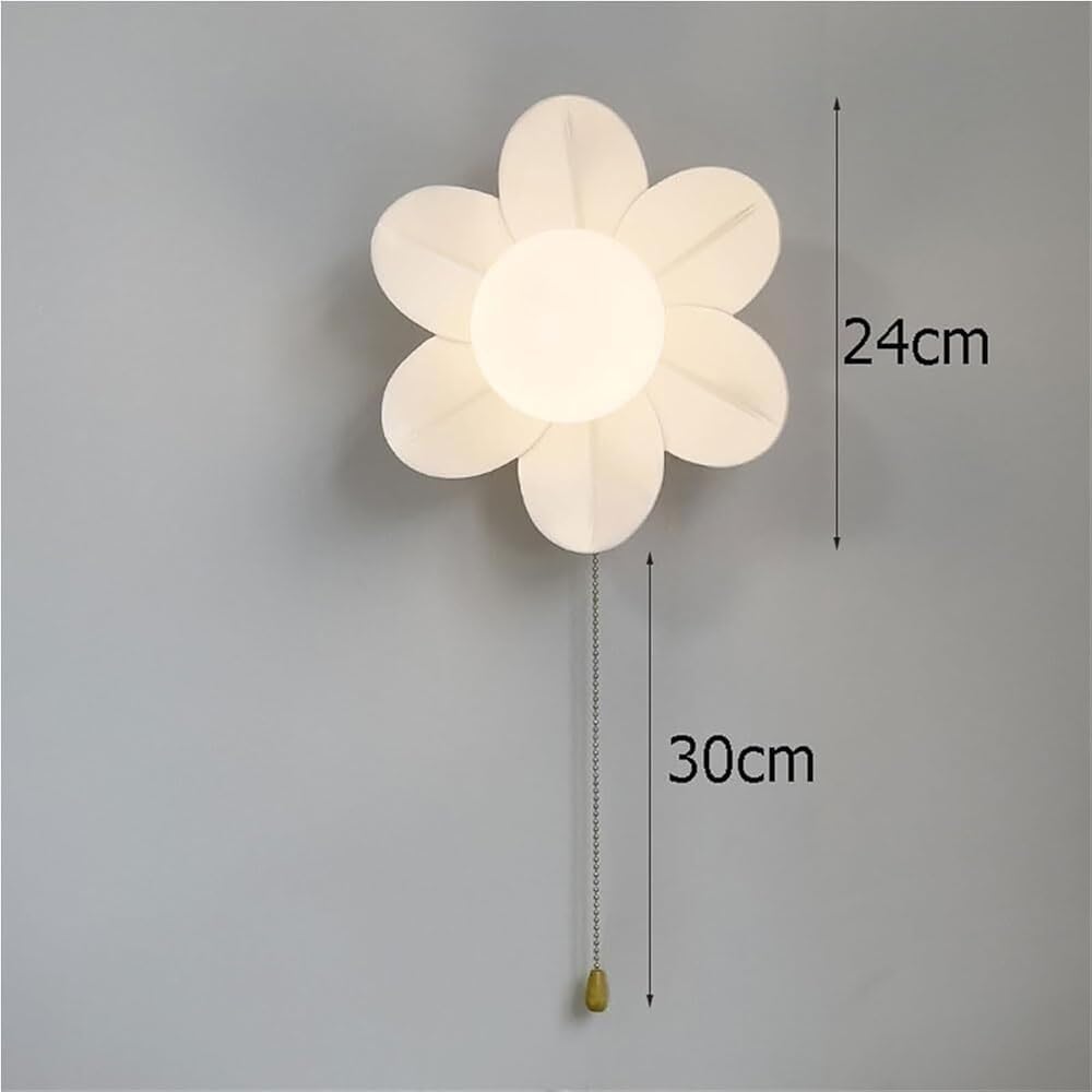 WJJHERRH Flower Mounted Lamp Pull Cord Industrial White Metal Light for Bedroom Living Children Room Farmhouse Wall with G9 Base