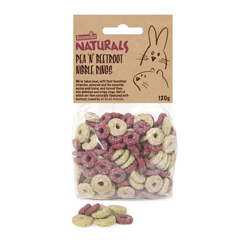 Rosewood Naturals Pea ‘n’ Beetroot Nibble Rings Treats for Rabbits, Guinea Pigs, Chinchillas, Degus, Hamsters, Gerbils, Mice, Rats – 120g