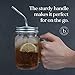 brimley 16oz Glass Mason Jar Set of 4 with Lid and Straw - Mason Jars with Handle for Cold Drinks - Glass Mason Jars with Metal Mason Jar Lids with Stainless Steel Straws and Straw Hole