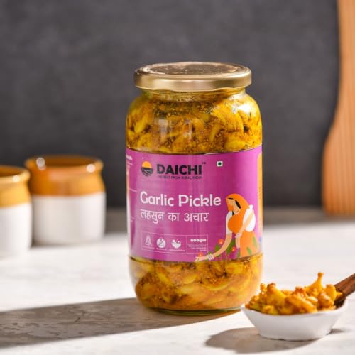 Image of Daichi - Garlic Pickle | Crafted with love by women artisans | Sun cured | Cold-pressed mustard oil | In-house spices | No Preservatives 1kg (Pack of 2)