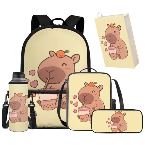 Cute Capybara Backpack for School Yellow Kids Backpack with Lunch Box Set for Girls School Bag Set for Primary Middle Students Mochilas Para NiñA