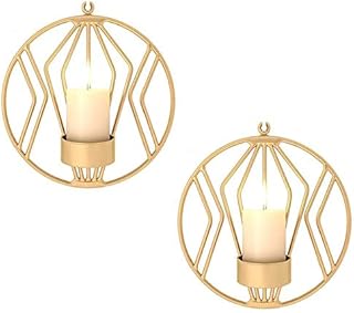 Sziqiqi Set of 2 wall candle holders for living room, wall sconces for pillar candles or tea light, Metal metal candelabra for Living Room Bedroom, for Wedding Bedroom Decor, Gold