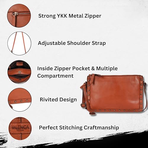 Image of Genuine Italian Leather Boho Studded Crossbody Shoulder Bag - Stylish, Durable, & Perfect for Everyday Use for women