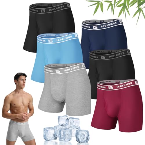 IGOLUMON Boxershorts Herren 6er Pack Bambus Unterhosen Männer Atmungsaktive Boxershorts Trunks mit 35mm Soft-Bund Ohne Etikett für Sport & Alltag