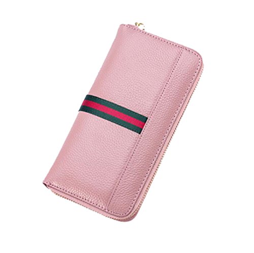 AprinCtempsD Cartera Larga Cuero Genuino Carteras de Mano Clutch Elegante Tarjetero de Crédito Cremallera para Mujer (Pink)