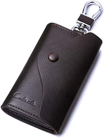 Contact Grnuine Leather Key Case,Mens Leather Cowhide Key Chain Bag,Keyring Card ID Holder Wallet Purse
