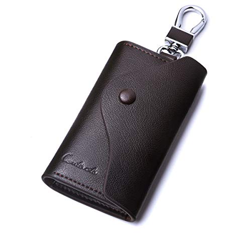 Leather Car Keychain Wallet Bag Case For Key Chains Holder, Mens Genuine Leather Car Key Case Card Id Holder Wallet Keyring Keychain #TOP7