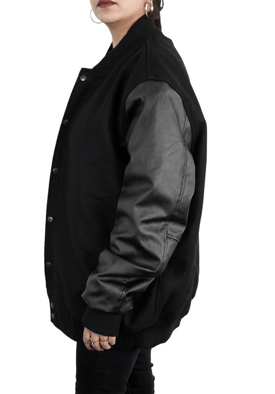 SpazeUp Women's Oversized 90s Bomber Jacket - High School Letterman Varsity Jacket - Plus Size - Black4