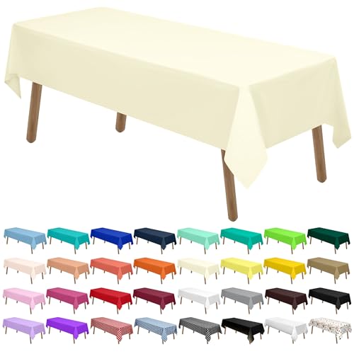 Ivory Plastic Tablecloths 2 Pack Cream Disposable Table Covers 54 x 108 Inch Bridal Shower Party Tablecovers PEVA Beige Table Cloths for BBQ Picnic Birthday Wedding Parties 8 ft Rectangle Table Use