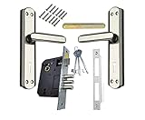 ONMAX Steel 7 inches Mortice Door Handle Lock Set KY Black Silver Finish with 65mm 3 Bullet Double Action Door Lock 6 Lever with 3 Keys/Mortise Lock/Door Locks/Door Handlesets (BML6+S701MSB)
