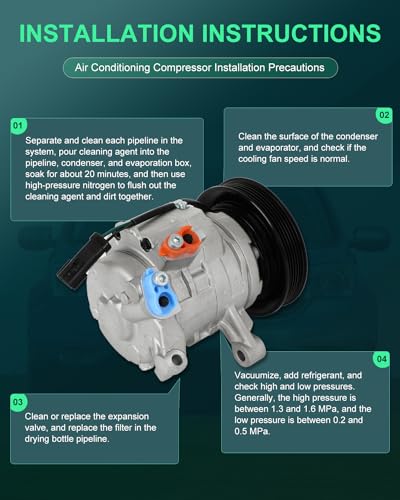 Image of SCITOO AC Compressor fit for Chrysler Aspen 4.7L 2008-2009 | Fast Cooling, Ultra Low Noise (≤72 dB)Air Conditioner Compressor with Clutch, Easy Installation, 55111438AB