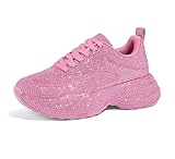 LUCKY STEP Rhinestone Chunky Sneakers for Women Fashion Platform Sparkly Dad Casual Shoes Lightweight Tennis Walking Sport Footwear(Pink,8.5)