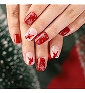 Yalice Christmas Press on Nails Short Square Xmas Fake Nails Snowman Santa Design False Nails Red...