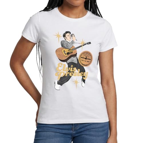 Spreadshirt Elvis Presley Mit Girarre Und Mikrofon Frauen T-Shirt M Weiß