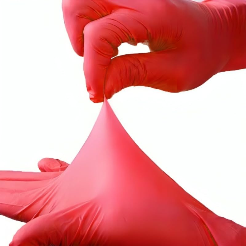 20/50/100 pezzi Guanti monouso in nitrile rosso for la pulizia domestica, for piatti, nail art, tinture for capelli, bagno for animali domestici, S/M/L/XL(100PCS,M)