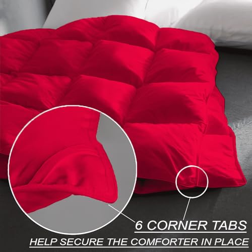 Image of Full Size Comforter Set - All Season Down Alternative Bedding Comforter Set - Quilted Duvet Insert with Corner Tabs - Box Stitched Blanket - Breathable, Soft - Red