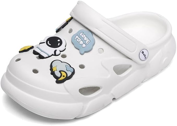 Summer Garden Shoes for Boys and Girls Unisex Pattern EVA Children's Shoes Lining Clog Kid Slippers White 26-27