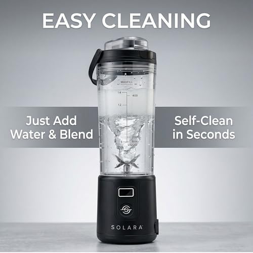 Image of SOLARA Blendkwik Pro Portable Blender - USB Rechargeable, 4000mAh, 180W, 450ml, for Smoothies, Juices & Ice Crushing - Black Knight