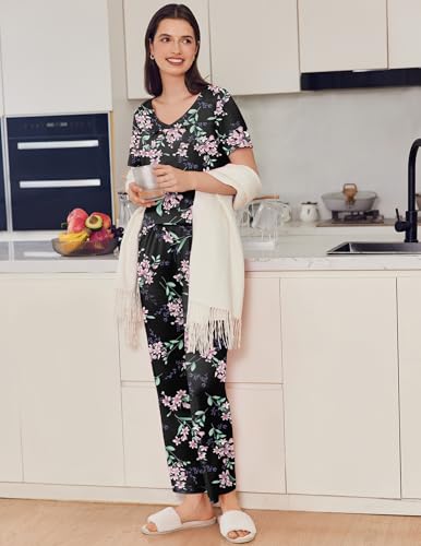 Ekouaer Pajama Sets for Women 2 Pack, Short Sleeve with Long Pant Pjs Sleepwear Comfy Lounge Sets with Pockets - Image 5