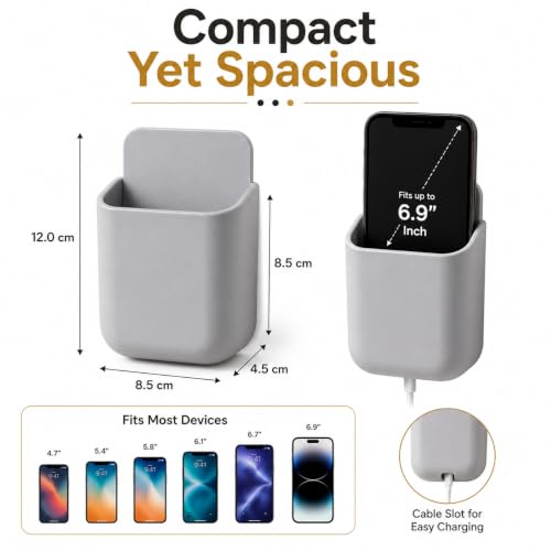 Image of STEPALZZ Wall Mount Mobile Holder Stand (Pack of 4) Self Adhesive Phone Charging Holder Plastic Remote Holder Wall Storage Pocket for Mobile Phone TV AC Remote Charging Organizer for Home Office