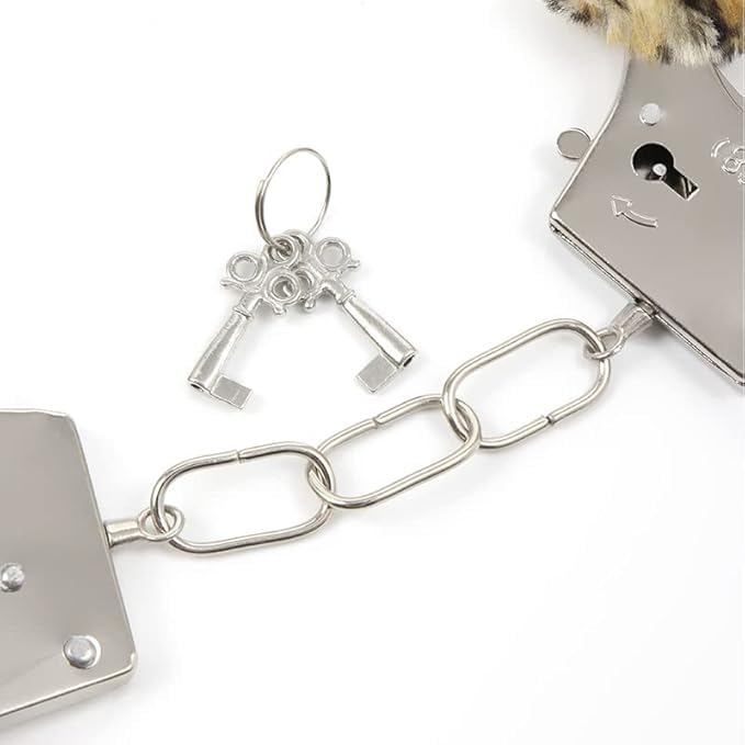 Image of Kids Toy Handcuffs with Fluffy Cover - Safe Pretend Play Metal Handcuffs with Keys - Soft Plush Covering for Police Role Play & Fancy Dress