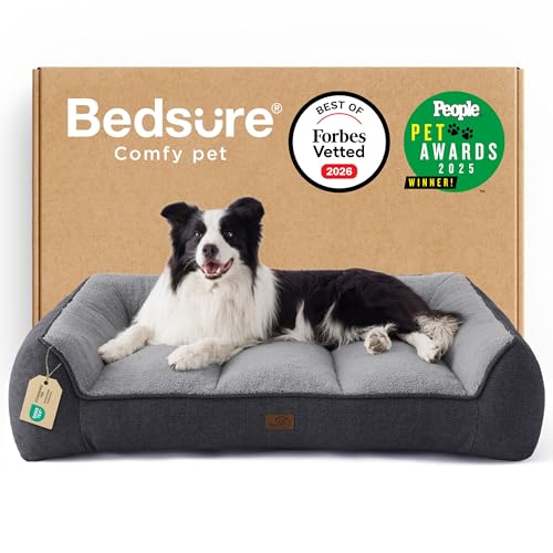 Bedsure Panier Lavable Grands Chiens - 96x71cm Sofa pour Chien Extra Épais et Soutenu avec Housse Imperméable, Panier Antidérapant en Peluche Sherpa Douce,...
