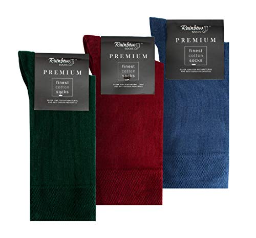 Rainbow Socks - Hombre Elegantes Calcetines Antibacterianos con Iones de Plata Botella Verde Rojo Oscuro Jeans de Colores - Talla 44-46