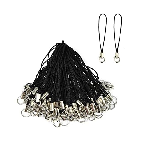 BlingKingdom 100pcs Cell Phone Split Ring Strap Detachable Phone Ring Strap Phone Charm Cords DIY Lanyard Decorations for Hanging Charms USB Drive Keychain - Black Cover