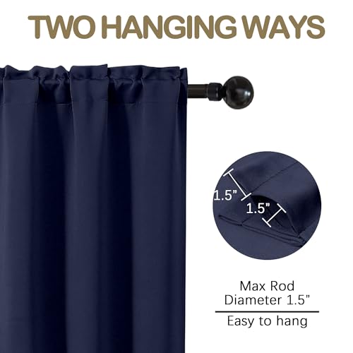 Image of Navy Blue Blackout Curtains for Small Window Treatment, Light Blocking Short Kitchen Window Curtains Over Sink, Dual Rod Pocket Half Window Tiers for Bathroom Basement, 2x40Wx36L Inches