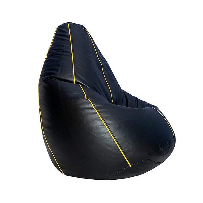 inster BEAN BAG Chair with Stool Combo Set Without Beans (XL, Black with Yellow Piping) 2