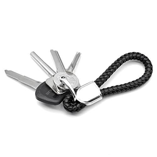 Infipar Car Key Fob Keychains Leather Keys Chain Sturdy Metal Holder With D-Ring For Men And Women 1 Pack Black, Long #TOP2