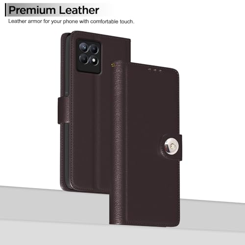 Image of Pikkme Flip Cover Leather Finish | Inside TPU with Card Pockets | Wallet Stand and Shock Proof | Complete Protection Button Flip Case for Realme Narzo 50 4G / Realme 8i 4G (Coffee)