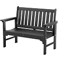 Flamaker HDPE Outdoor Garden Bench,2-Person Heavy Duty Ergonomic Outside Benches Weatherproof with 700 lbs Capacity,Ideal for Patio, Porch, Backyard, Black