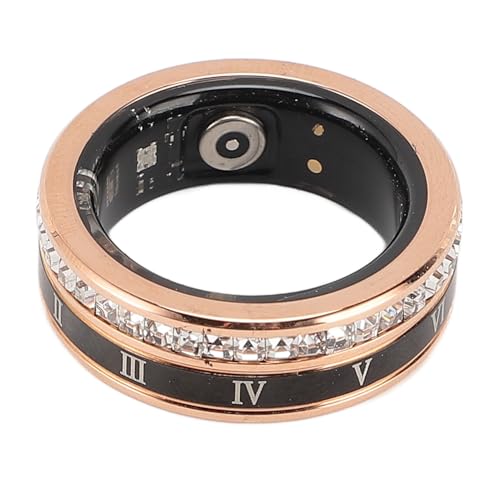 Denash Step Counting Smart Ring with IP68 Water, Fast Charging, Rhinestone Design for Women Men Gold, Suitable for Android 5.0 10 and Above Compatible (10#)