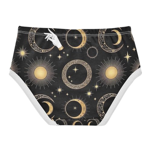 Toddler Girl Briefs, Elegant Golden Celestial Black Cotton Underwear for Girls, 2–8 Years2