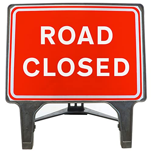 Road Closed 1050x750mm Road Sign - Plastic Temporary Road Street Traffic Safety Sign for Road and Street Works - Freestanding with Reflective Sign Face